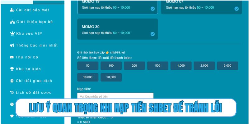 Lưu ý quan trọng khi nạp tiền SHBET để tránh lỗi