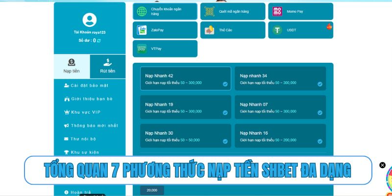 Tổng quan 7 phương thức nạp tiền SHBET đa dạng